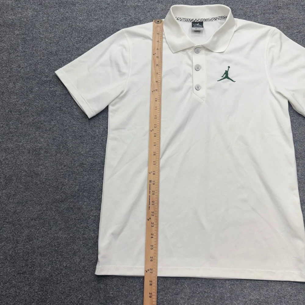 Jordan Mens Dri-FIT Polo Shirt White Green Jumpman Logo Small Elephant Print